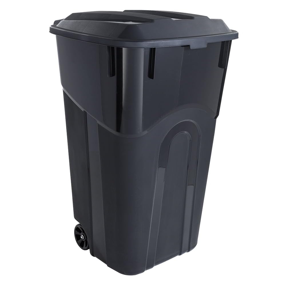 32 Gallon Black Plastic Garbage Can with Attached Lid V847635