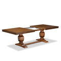 9-Piece Walnut Finish Acacia Wood Dining Set with 8 Beige Faux Leather Chairs C372