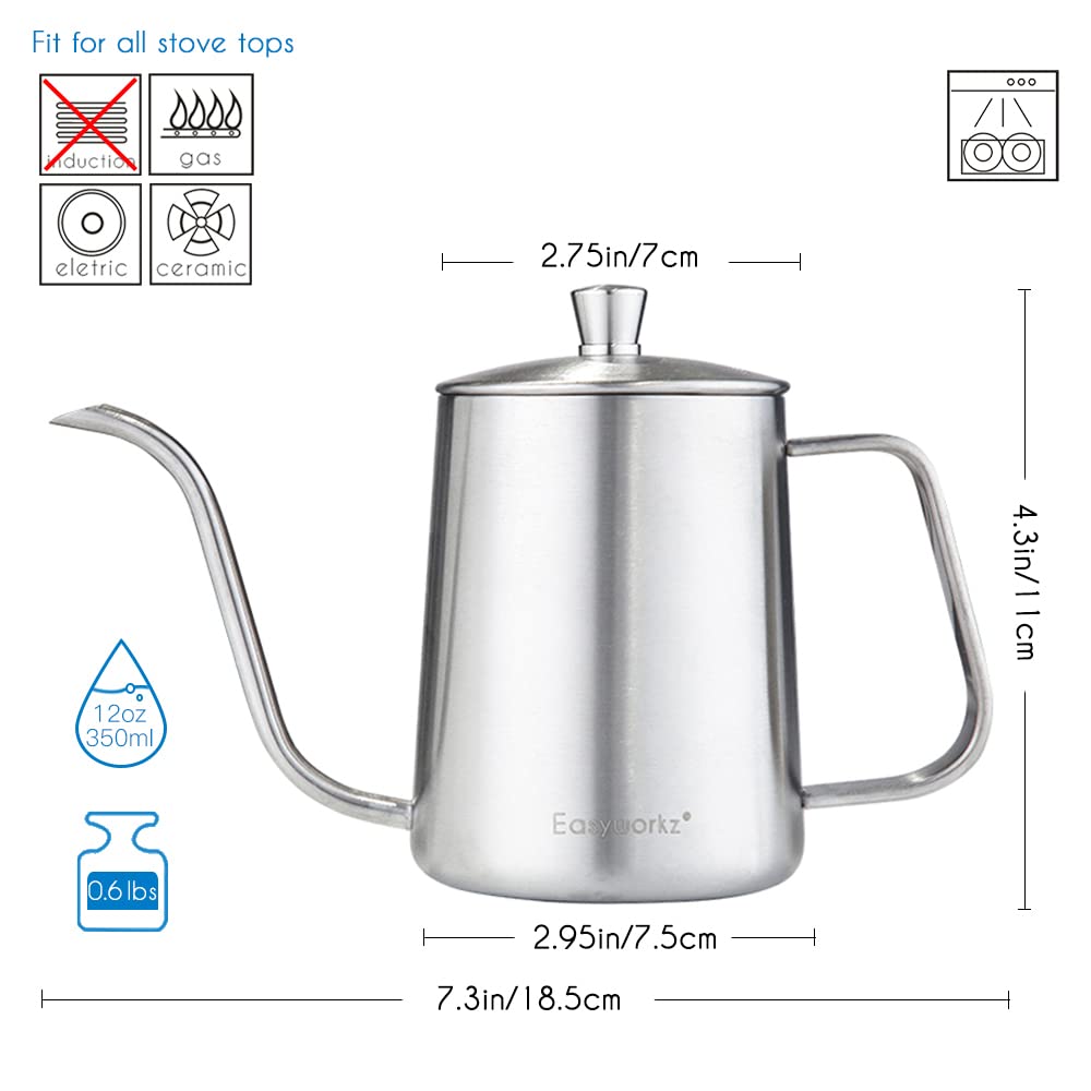 French Press and Gooseneck Pour Over Coffee Kettle 34 oz 12 oz Stainless Steel Silver U691