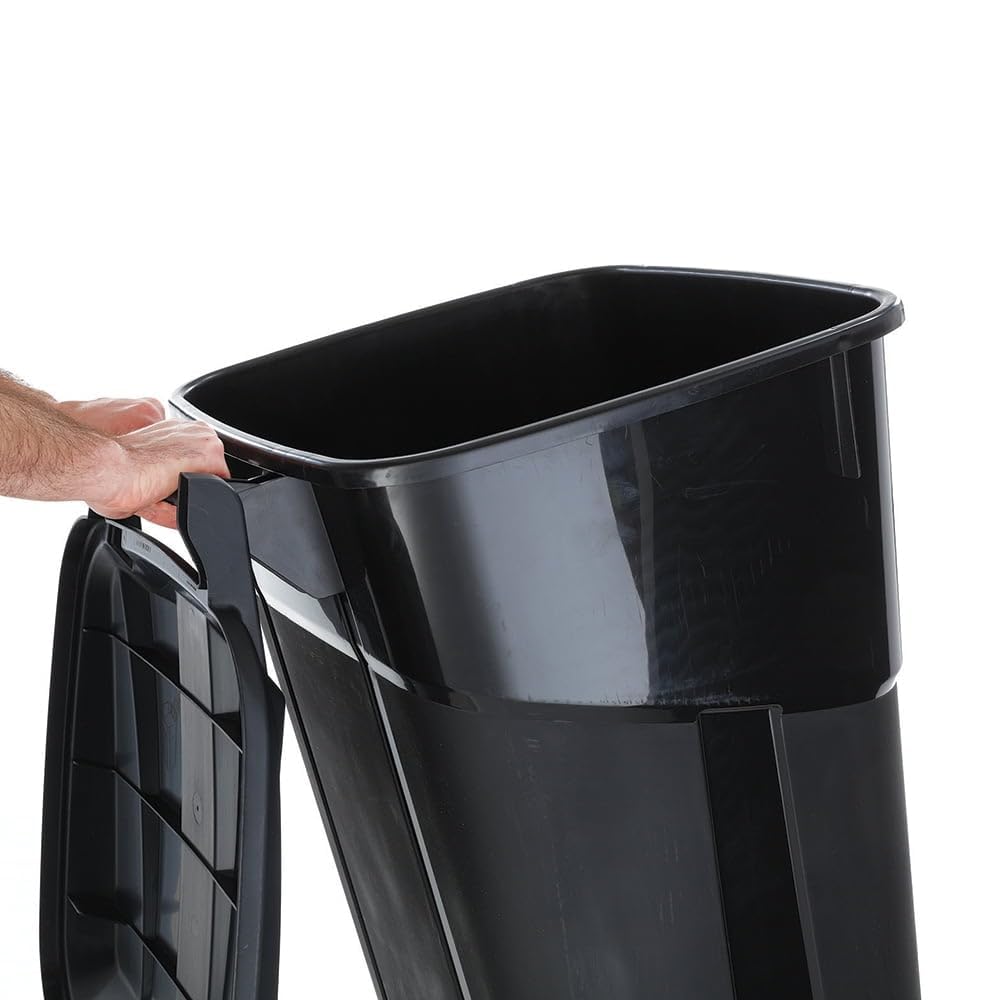 32 Gallon Black Plastic Garbage Can with Attached Lid V847635
