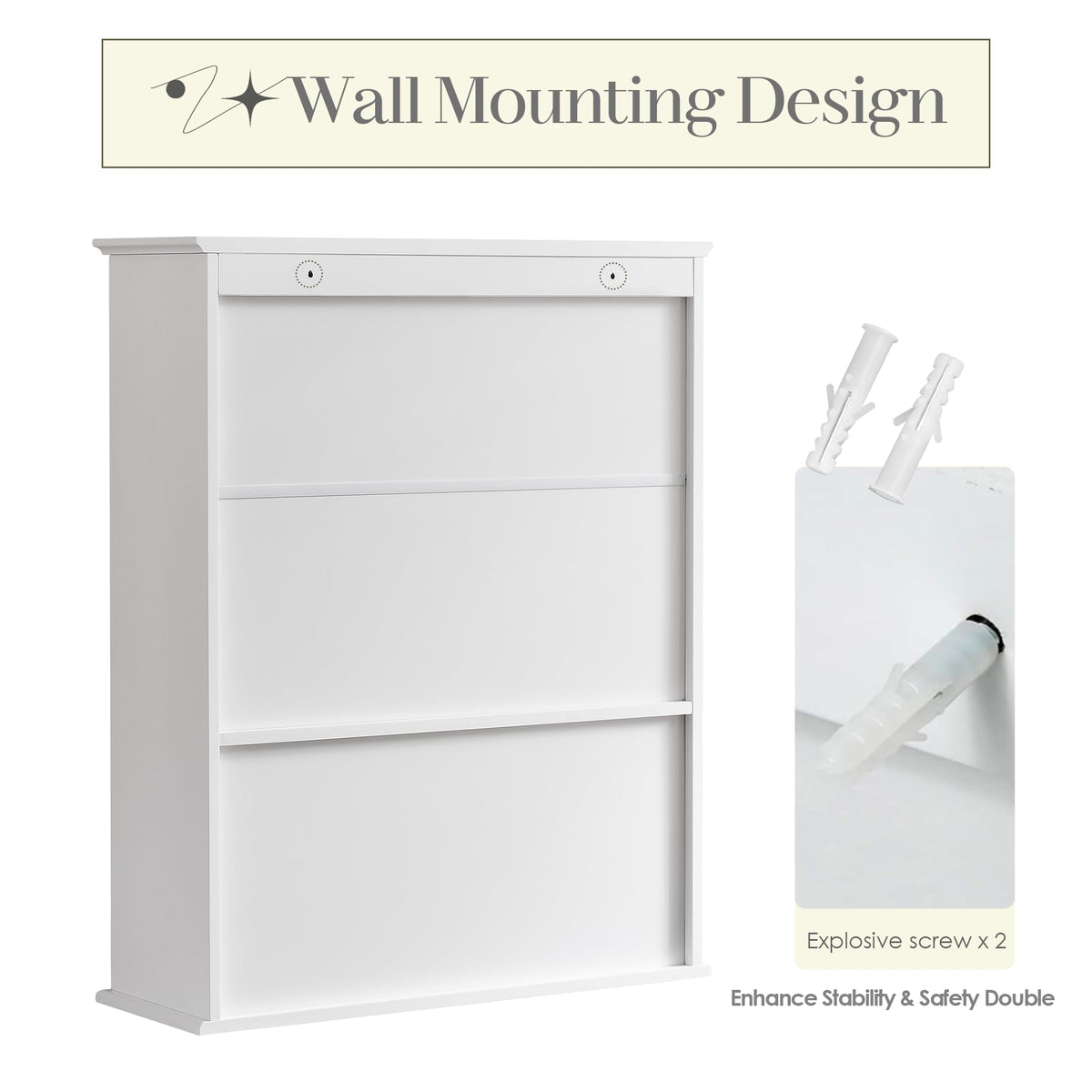 White 30" x 24" Wall Mounted Bathroom Cabinet with Adjustable Shelves V55255