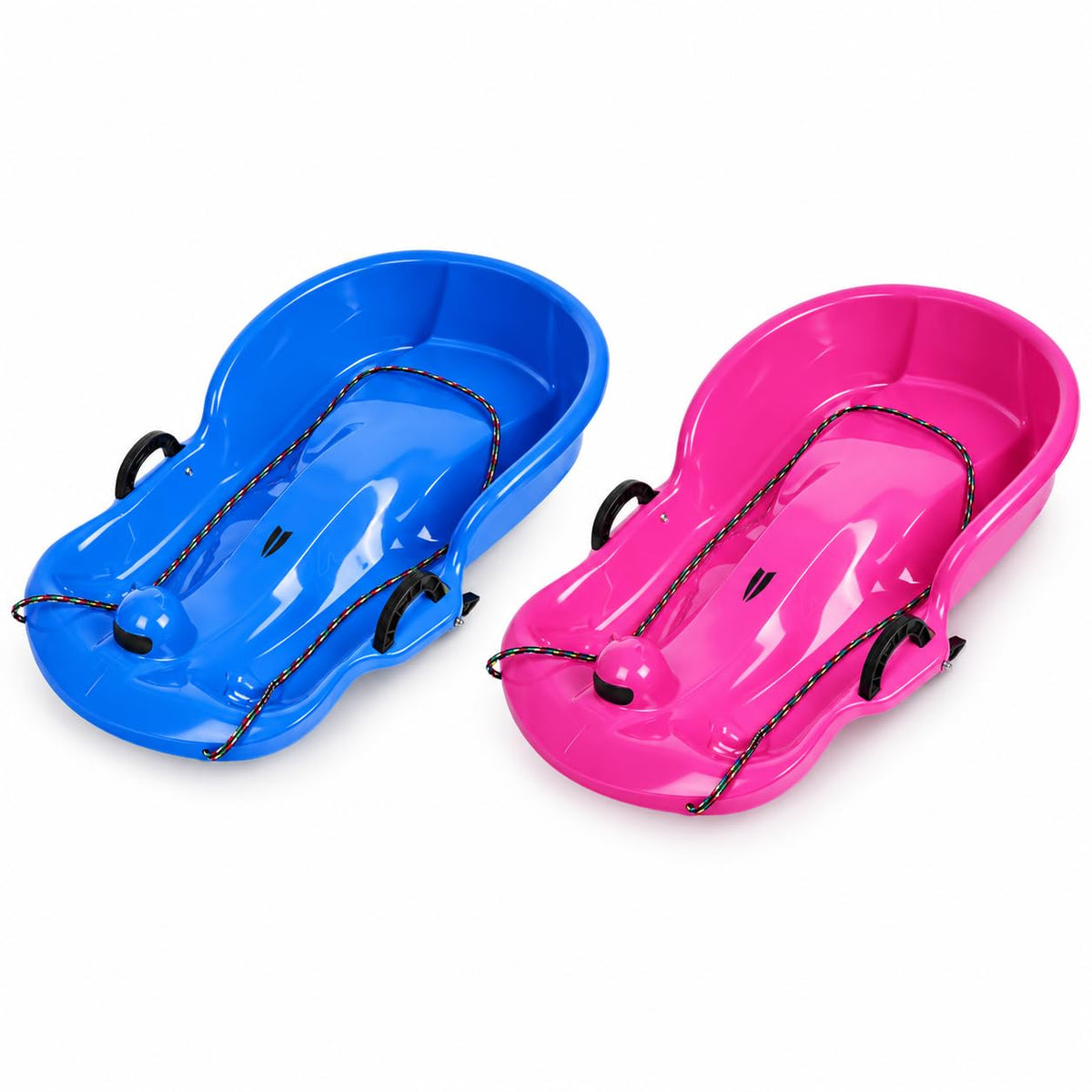 2 Pack 65cm Plastic Snow Sleds with Brake Handles and Pull Rope F654372