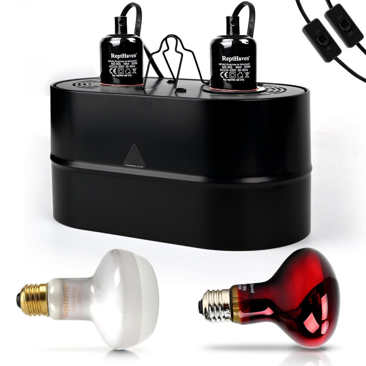 2-in-1 Deep Dome Reptile Light Fixture Kit with 100W UVA Basking Bulb & 100W Infrared Heat Lamp W75071