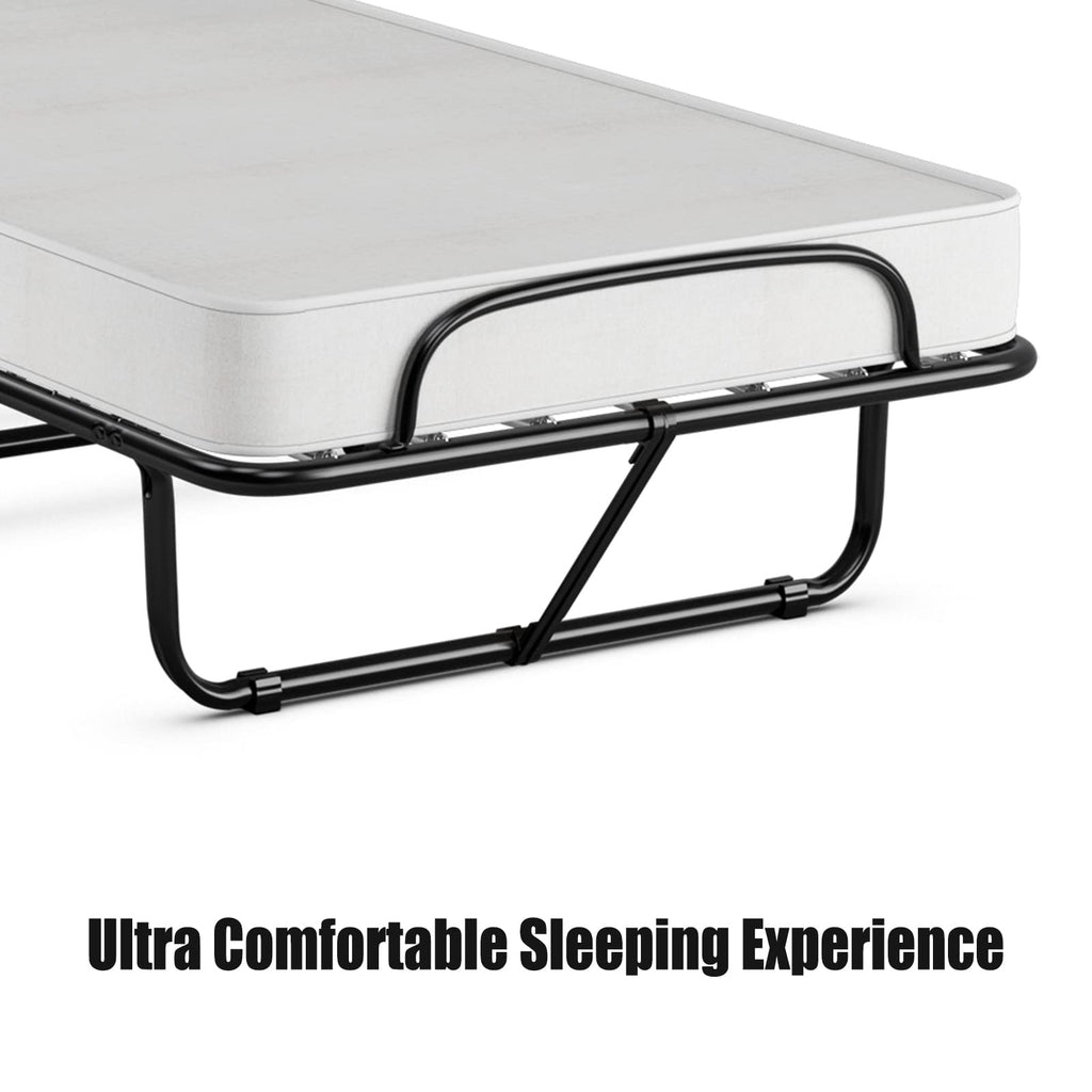 Folding Bed with Memory Foam Mattress and Metal Frame on Wheels U4820