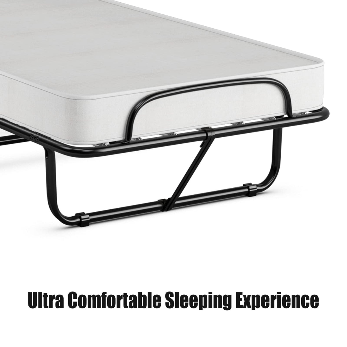 Folding Bed with Memory Foam Mattress and Metal Frame on Wheels U4820