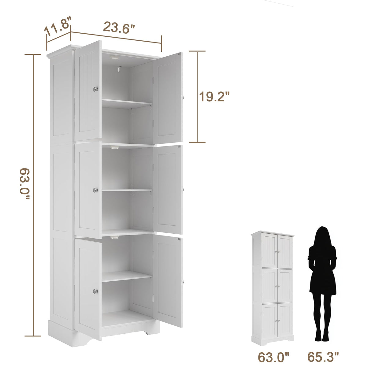 63.2" Tall Bathroom Storage Cabinet with 6 Doors Q5194