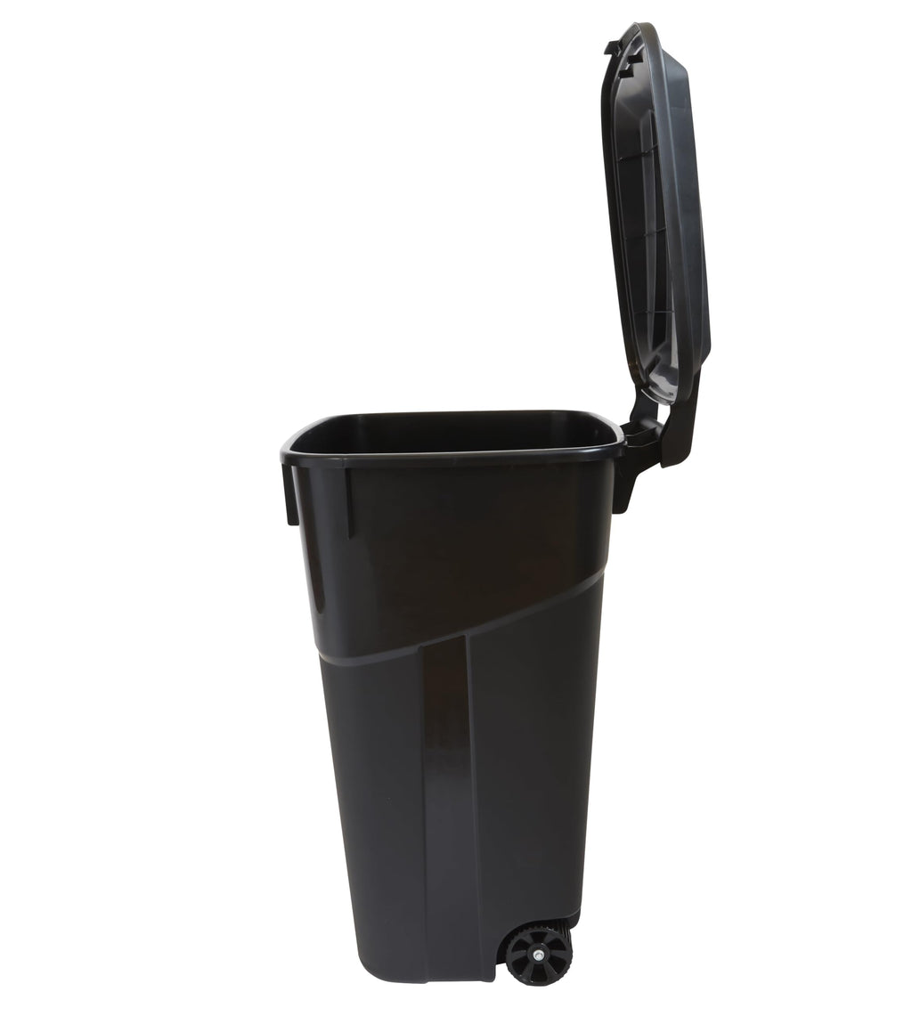 32 Gallon Black Plastic Garbage Can with Attached Lid V847635