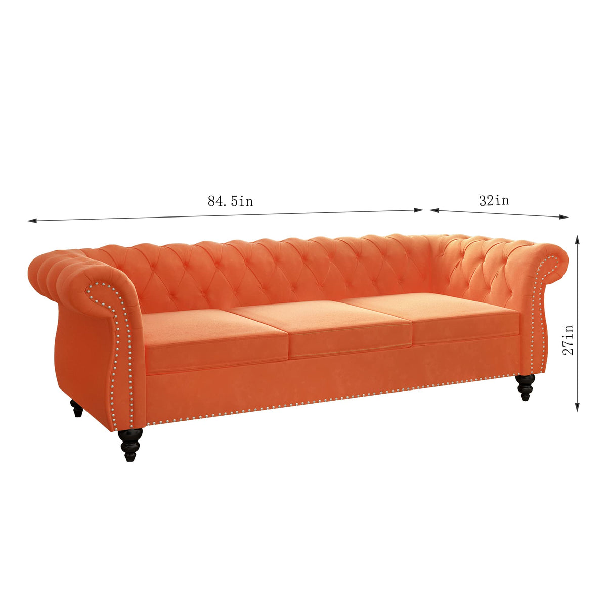 Orange Velvet Chesterfield Sofa Loveseat and Chair P147277