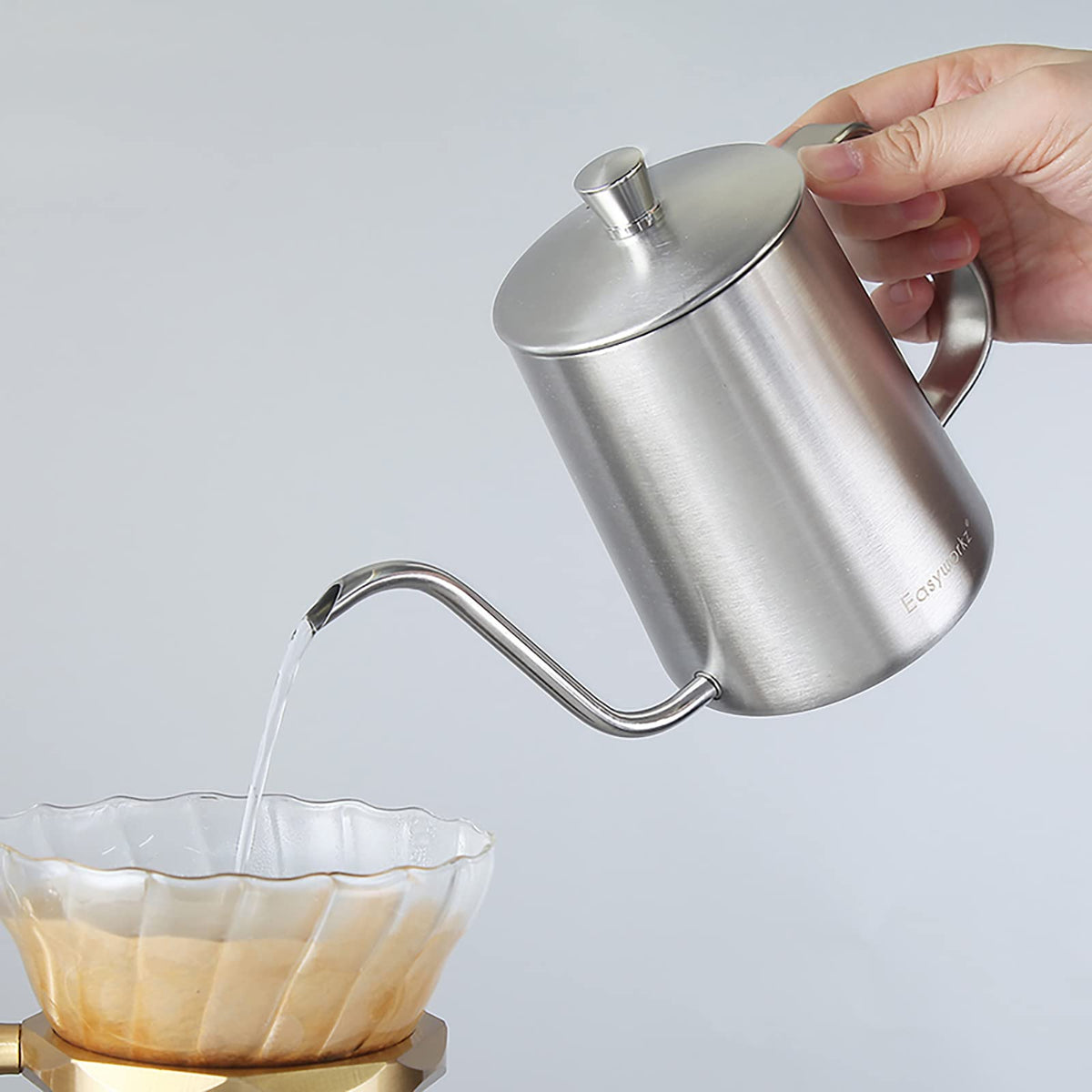 French Press and Gooseneck Pour Over Coffee Kettle 34 oz 12 oz Stainless Steel Silver U691
