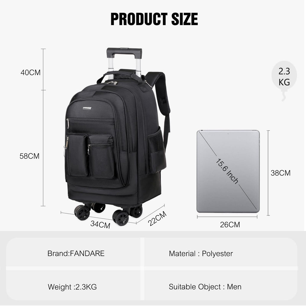 Rolling Backpack with Silent Wheels Black O948743