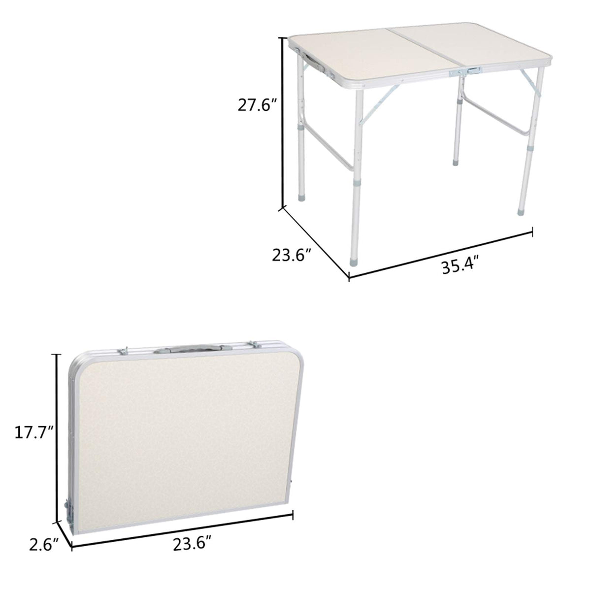 Aluminum Portable Folding Camping Table Adjustable Height Lightweight White L966