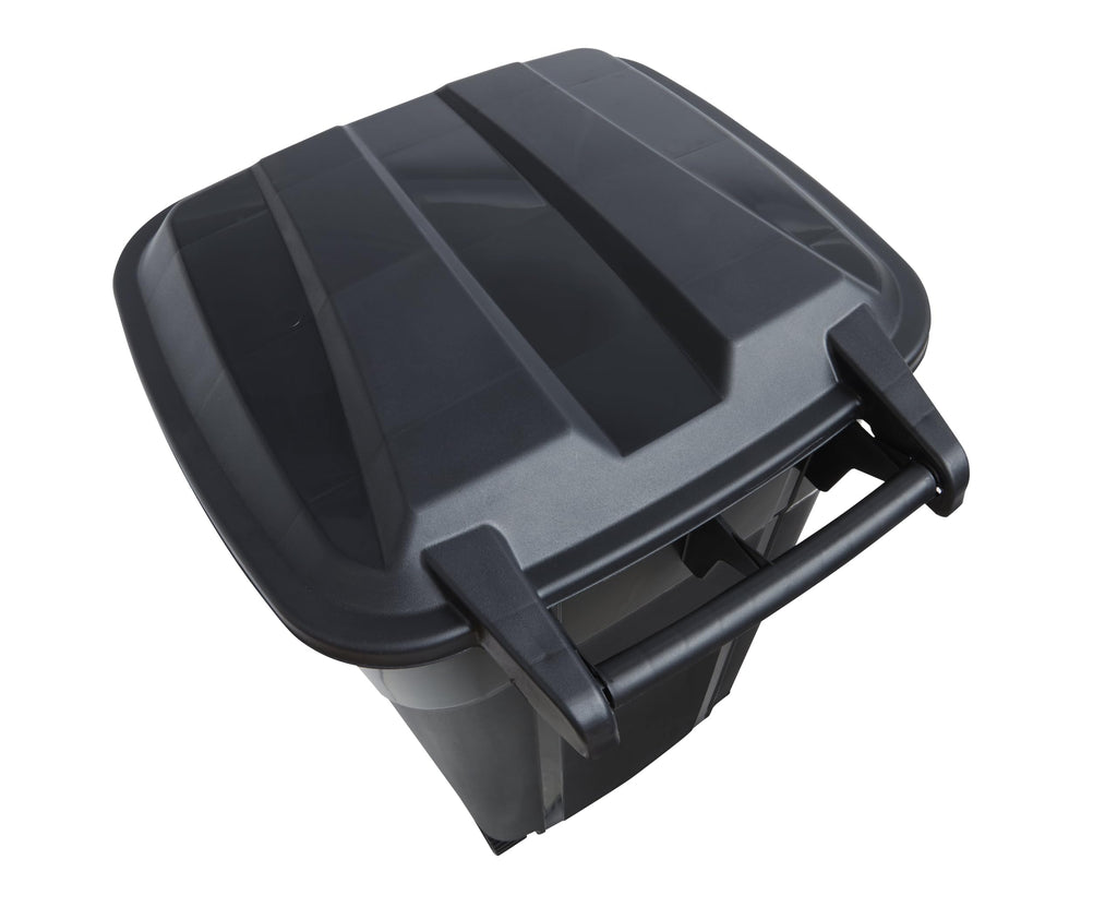 32 Gallon Black Plastic Garbage Can with Attached Lid V847635