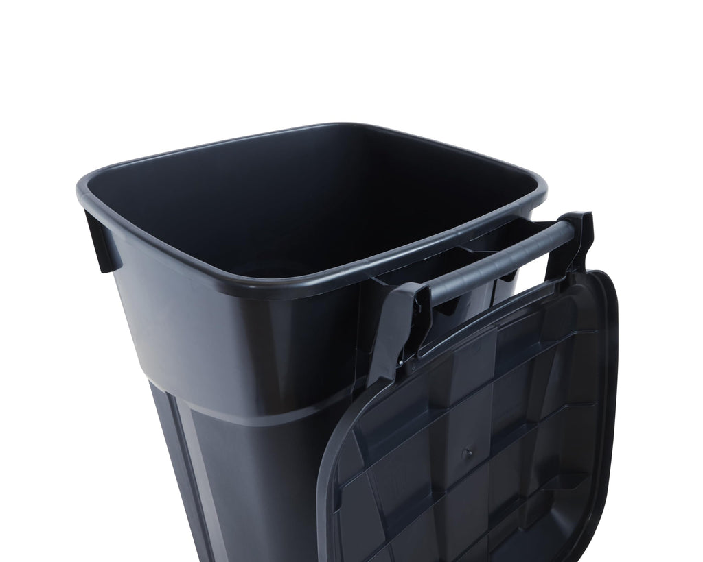 32 Gallon Black Plastic Garbage Can with Attached Lid V847635