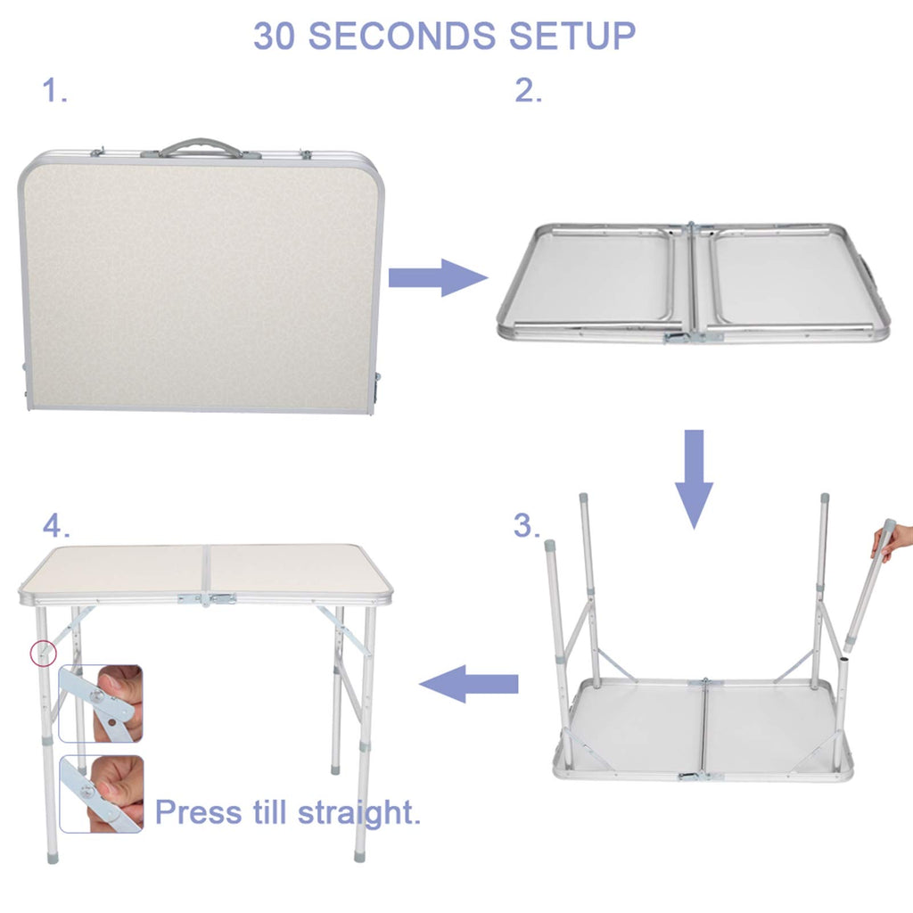 Aluminum Portable Folding Camping Table Adjustable Height Lightweight White L966