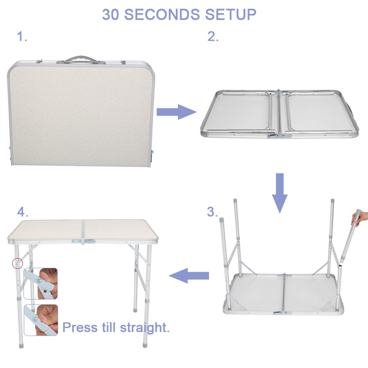 Aluminum Portable Folding Camping Table Adjustable Height Lightweight White L966