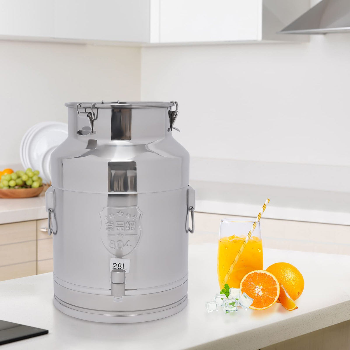 28L Stainless Steel Milk Can with Faucet & Lid W363122