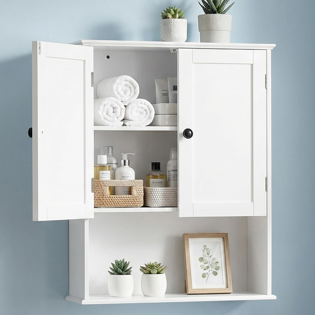 White 30" x 24" Wall Mounted Bathroom Cabinet with Adjustable Shelves V55255
