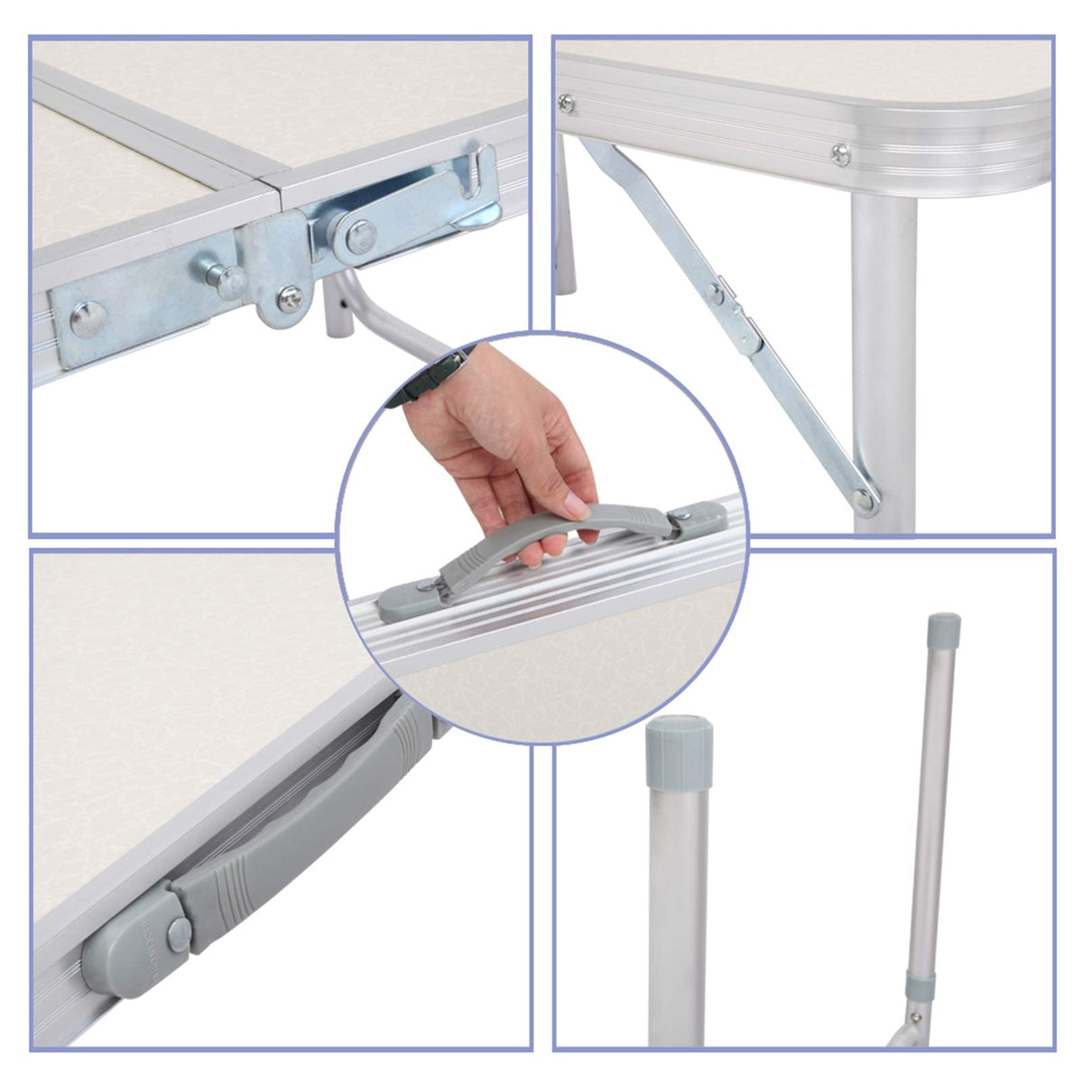 Aluminum Portable Folding Camping Table Adjustable Height Lightweight White L966