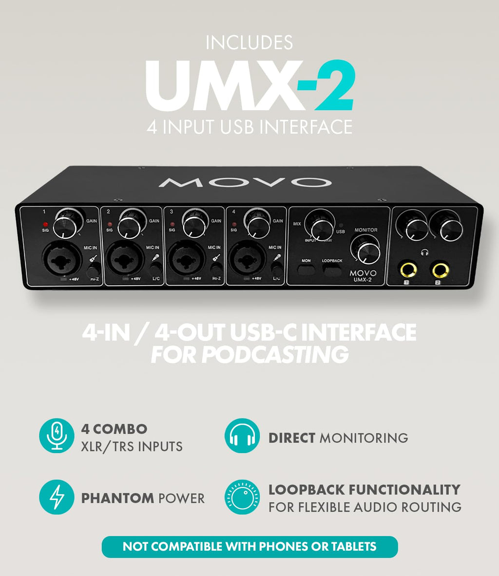 4-Person Podcast Equipment Bundle with 4-Channel USB Audio Interface and 4 Dynamic Microphones I8910