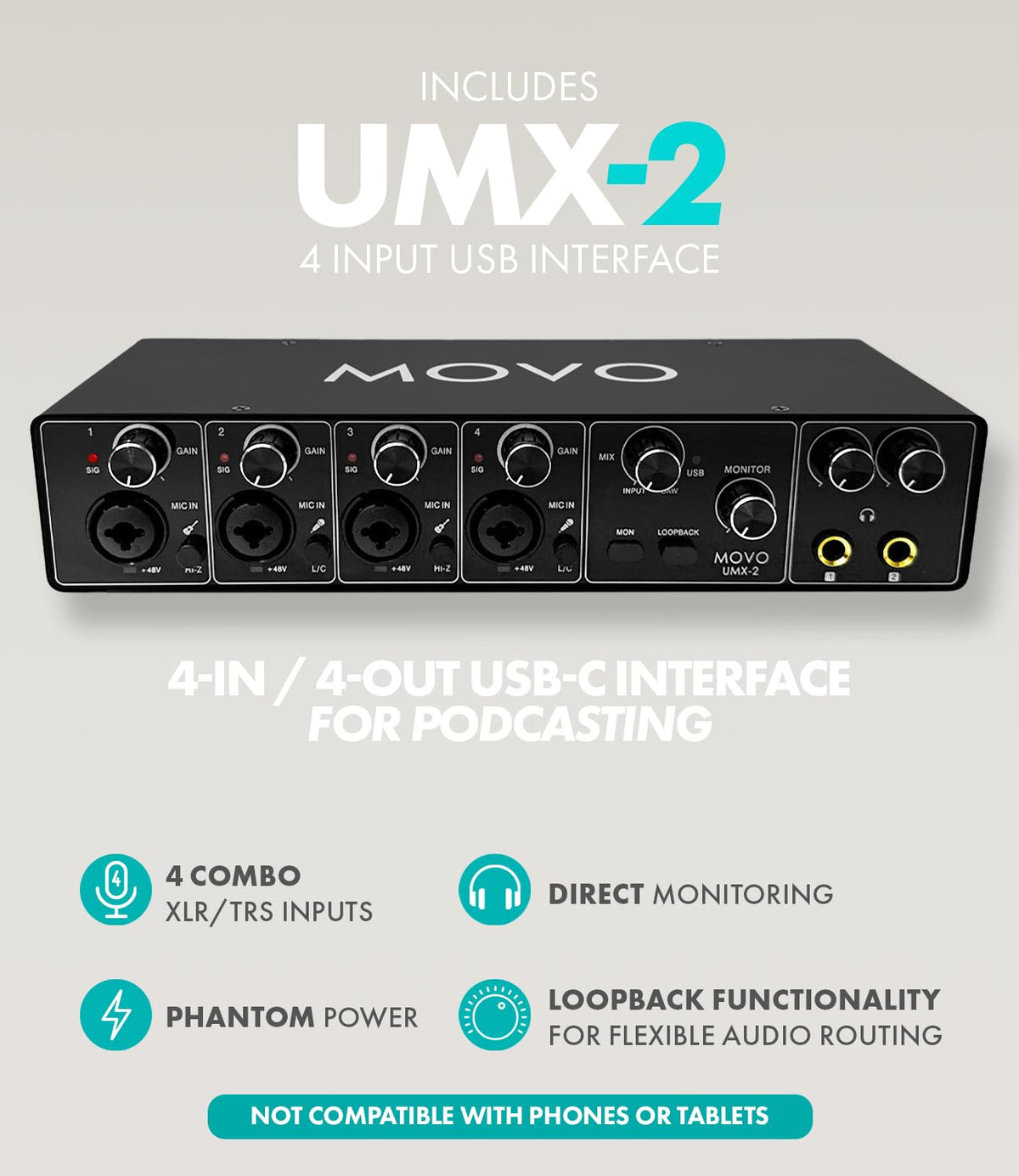 4-Person Podcast Equipment Bundle with 4-Channel USB Audio Interface and 4 Dynamic Microphones I8910