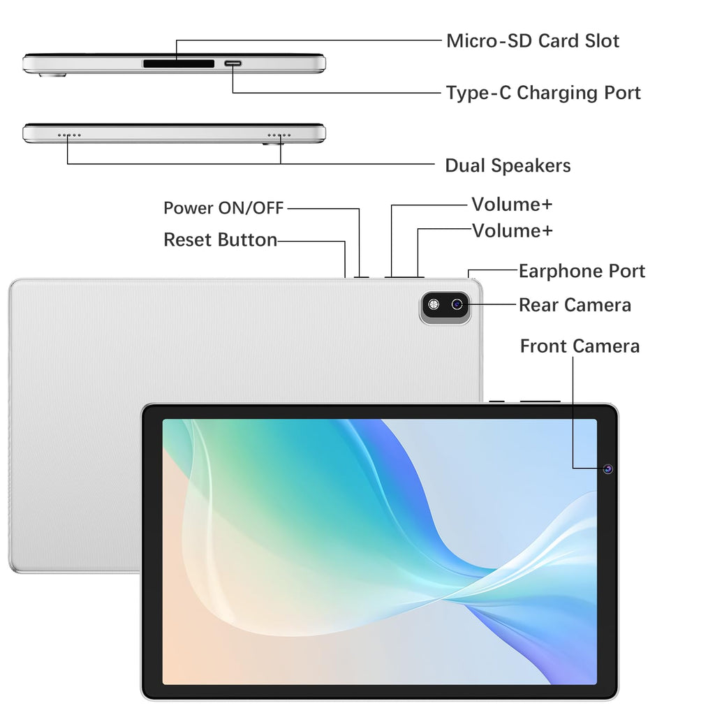 10 Inch Android Tablet 2GB RAM 32GB Storage Silver M30115