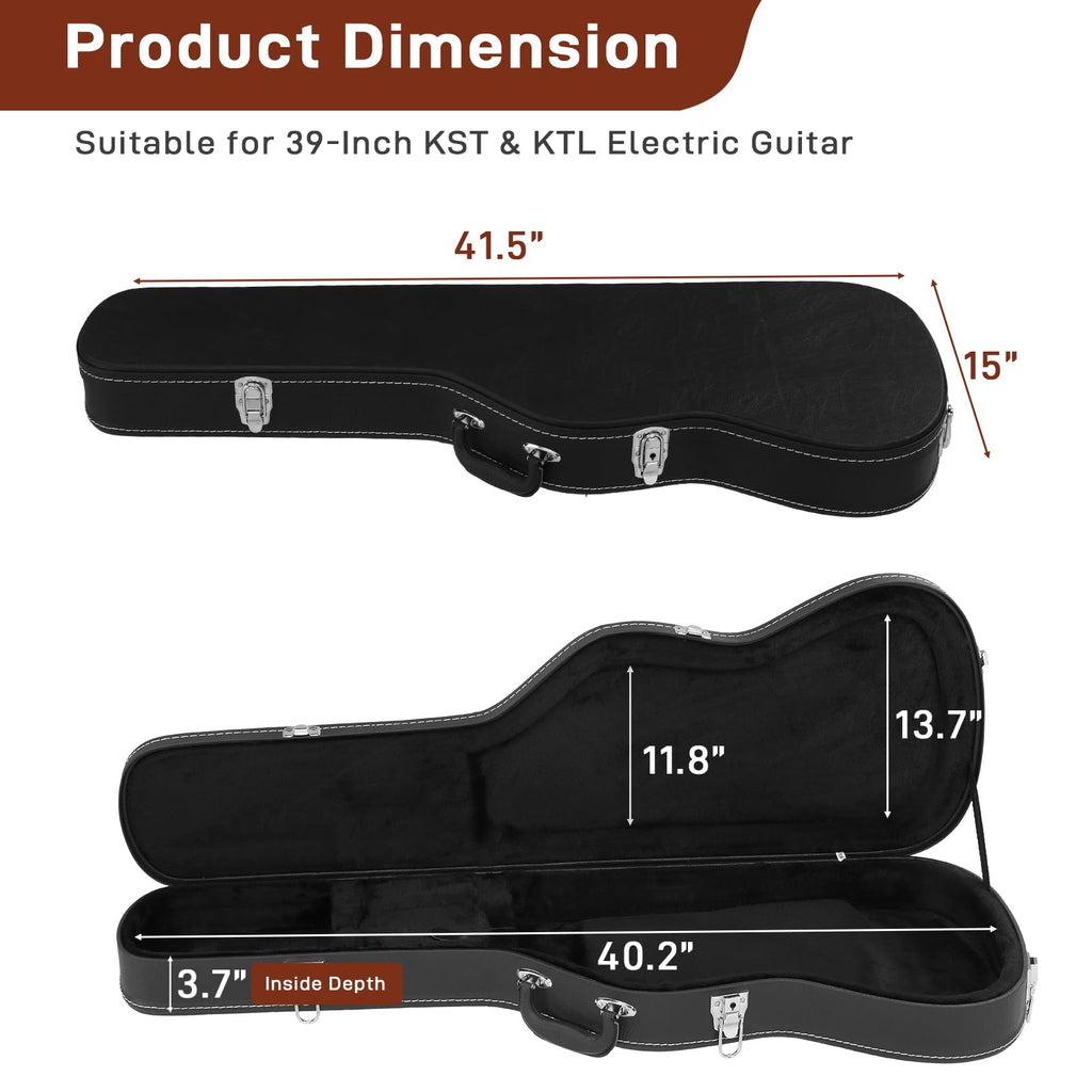 39 Inch Wooden Electric Guitar Hard Case with Soft Lining, Black Z17356