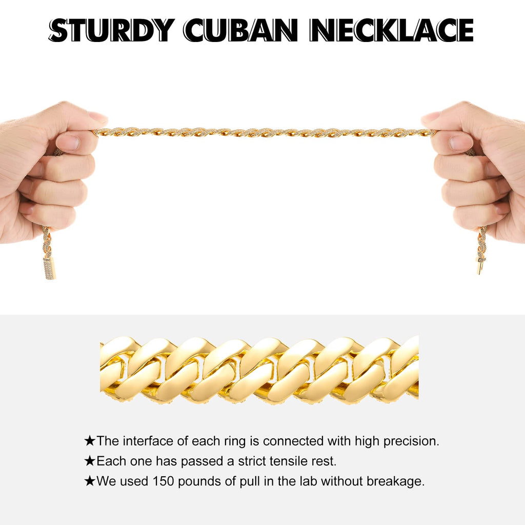 Moissanite Cuban Link Chain Necklace 18k Gold Plated 925 Sterling Silver S7346