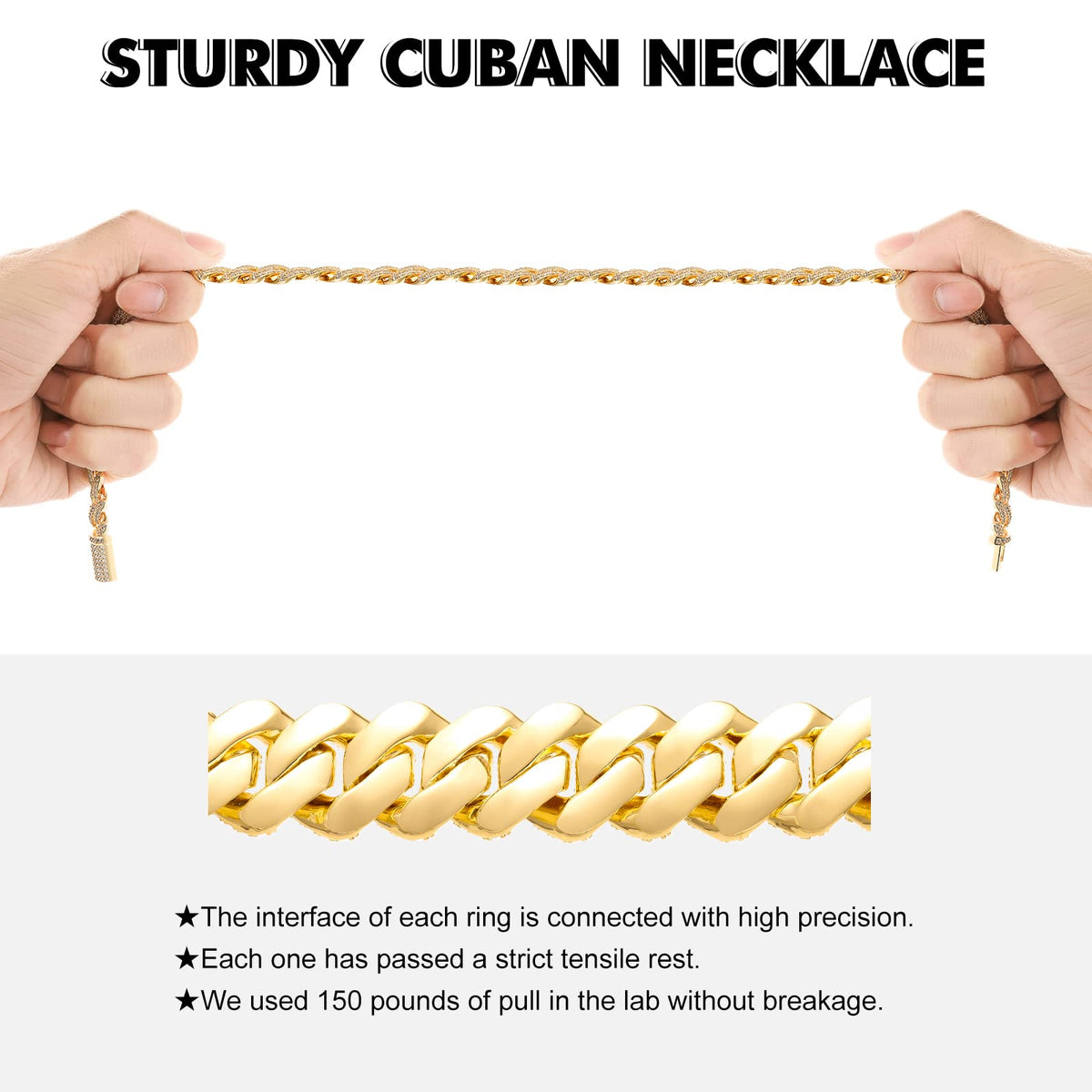 Moissanite Cuban Link Chain Necklace 18k Gold Plated 925 Sterling Silver S7346