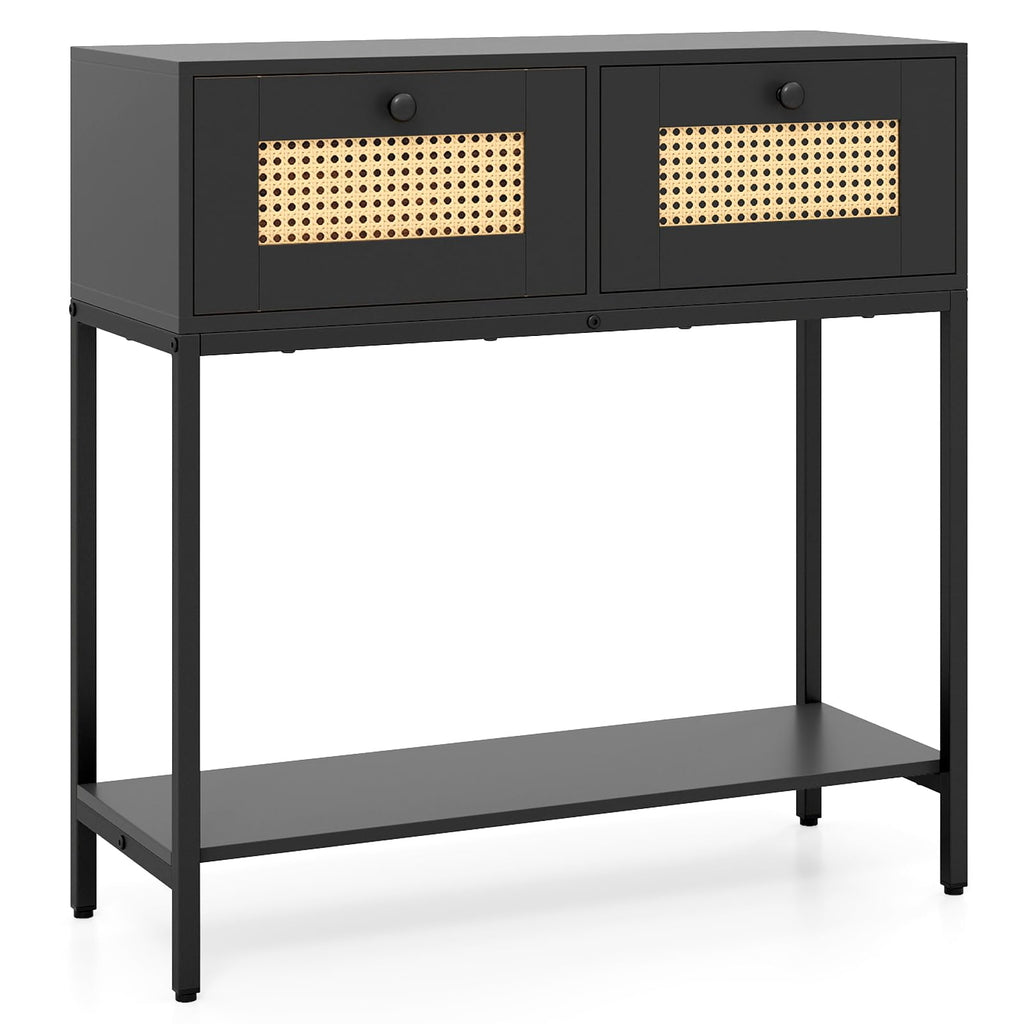 Rattan Console Table with Two Drawers and Open Storage Shelf B211
