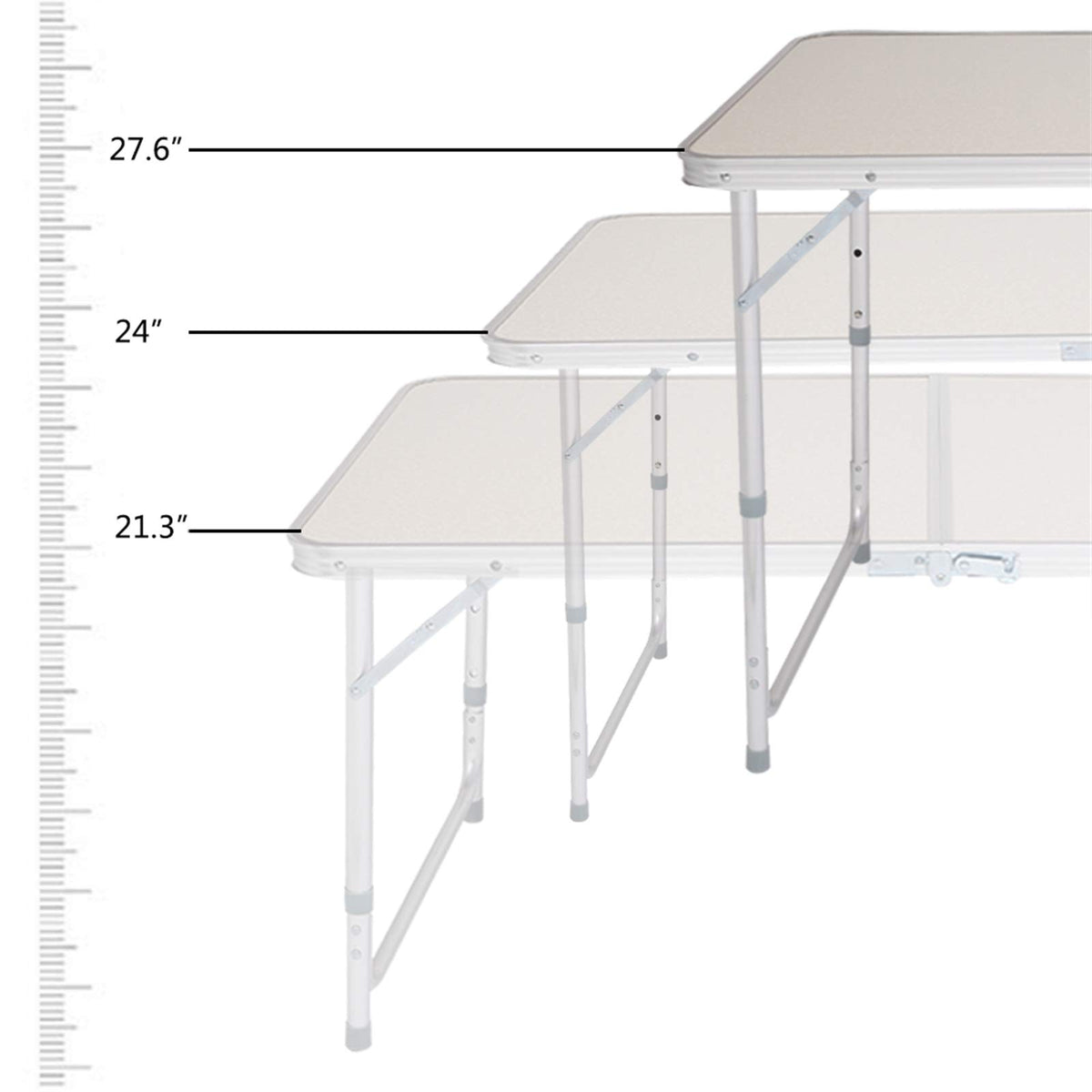Aluminum Portable Folding Camping Table Adjustable Height Lightweight White L966