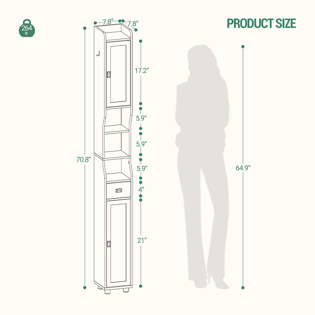 White Tall Narrow Bathroom Storage Cabinet R719