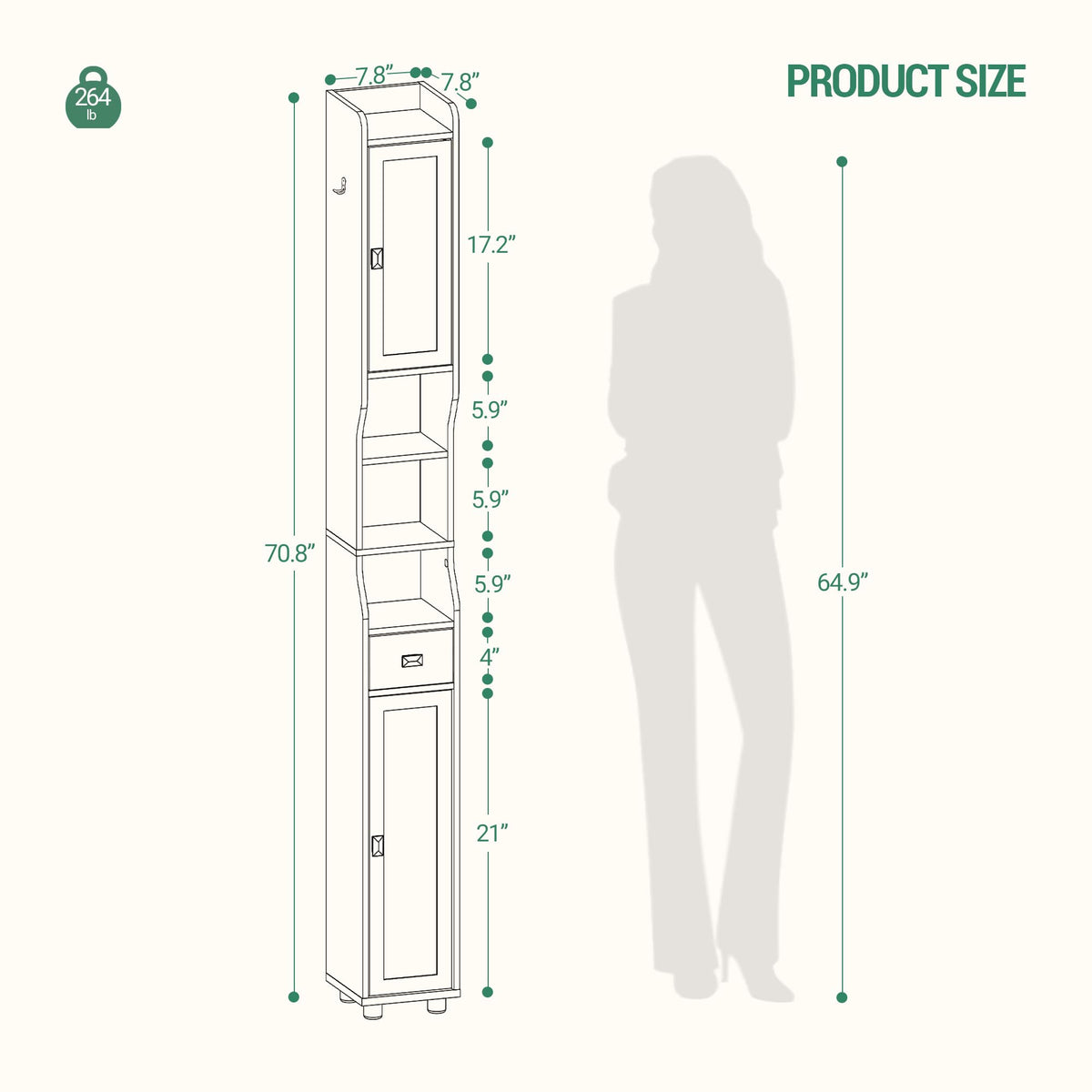 White Tall Narrow Bathroom Storage Cabinet R719