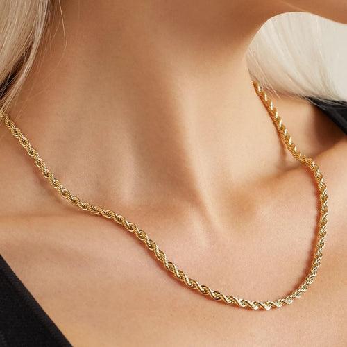 18K Solid Yellow Gold Rope Chain Necklace T149