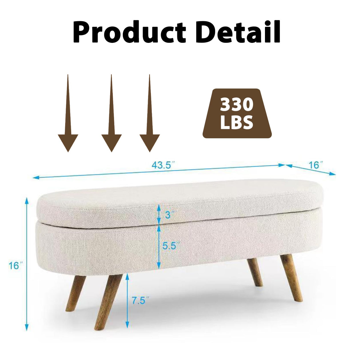 43.5” Upholstered Storage Ottoman Bench L833