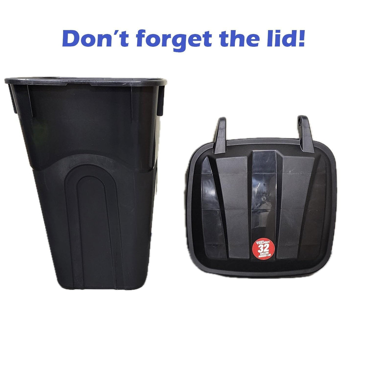 32 Gallon Black Plastic Garbage Can with Attached Lid V847635