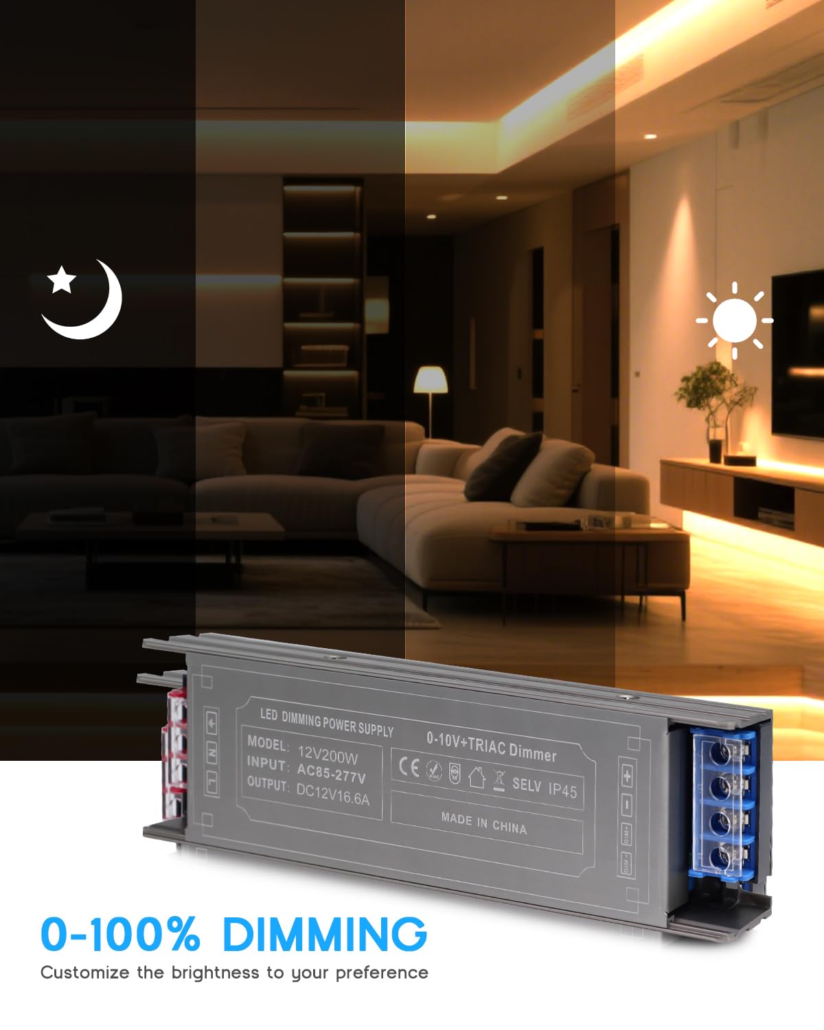 200 Watts Dimmable LED Driver 85V-277V AC to 24V DC Converter F713146