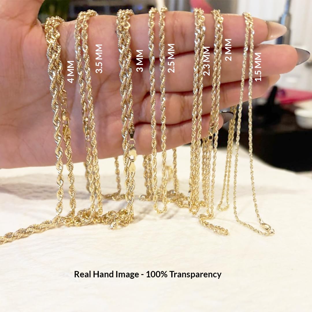 18K Solid Yellow Gold Rope Chain Necklace T149