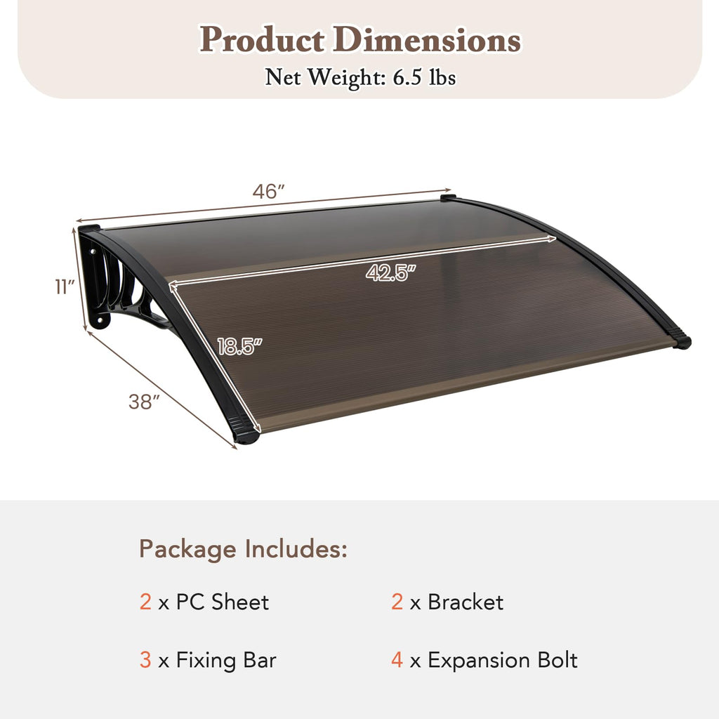 46" x 38" Polycarbonate Door Awning Canopy O3700