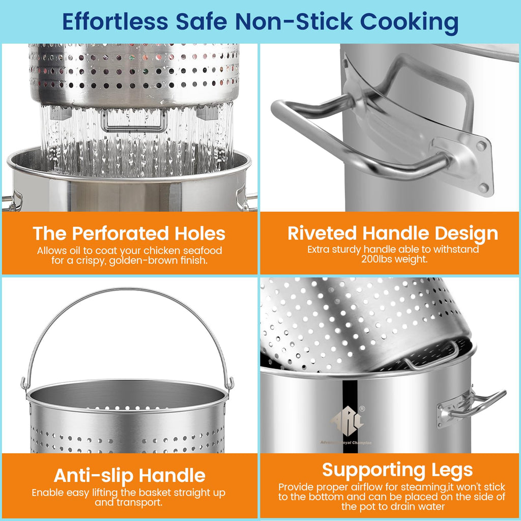 64QT Stainless Steel Stockpot with Basket S365