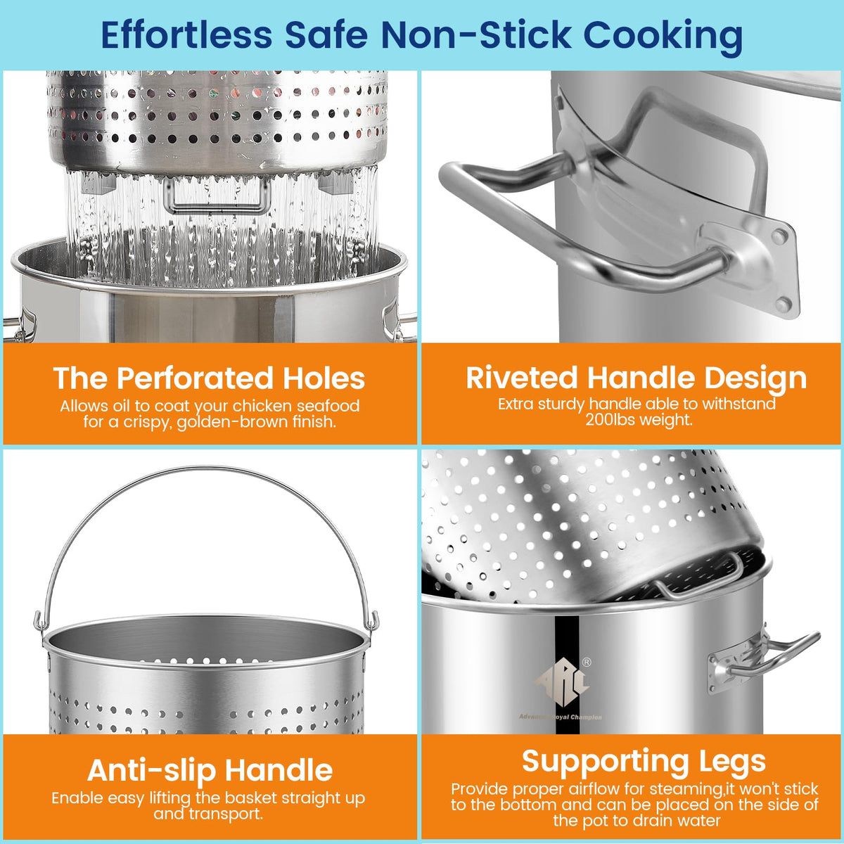 64QT Stainless Steel Stockpot with Basket S365