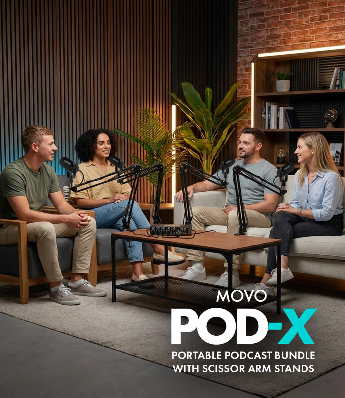 4-Person Podcast Equipment Bundle with 4-Channel USB Audio Interface and 4 Dynamic Microphones I8910