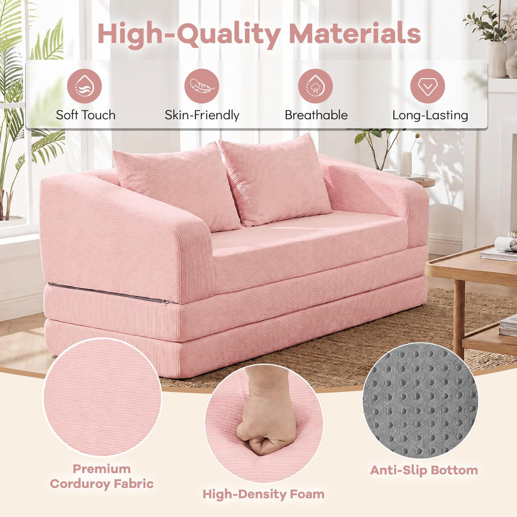 61" Pink Convertible Futon Sofa Bed R9473
