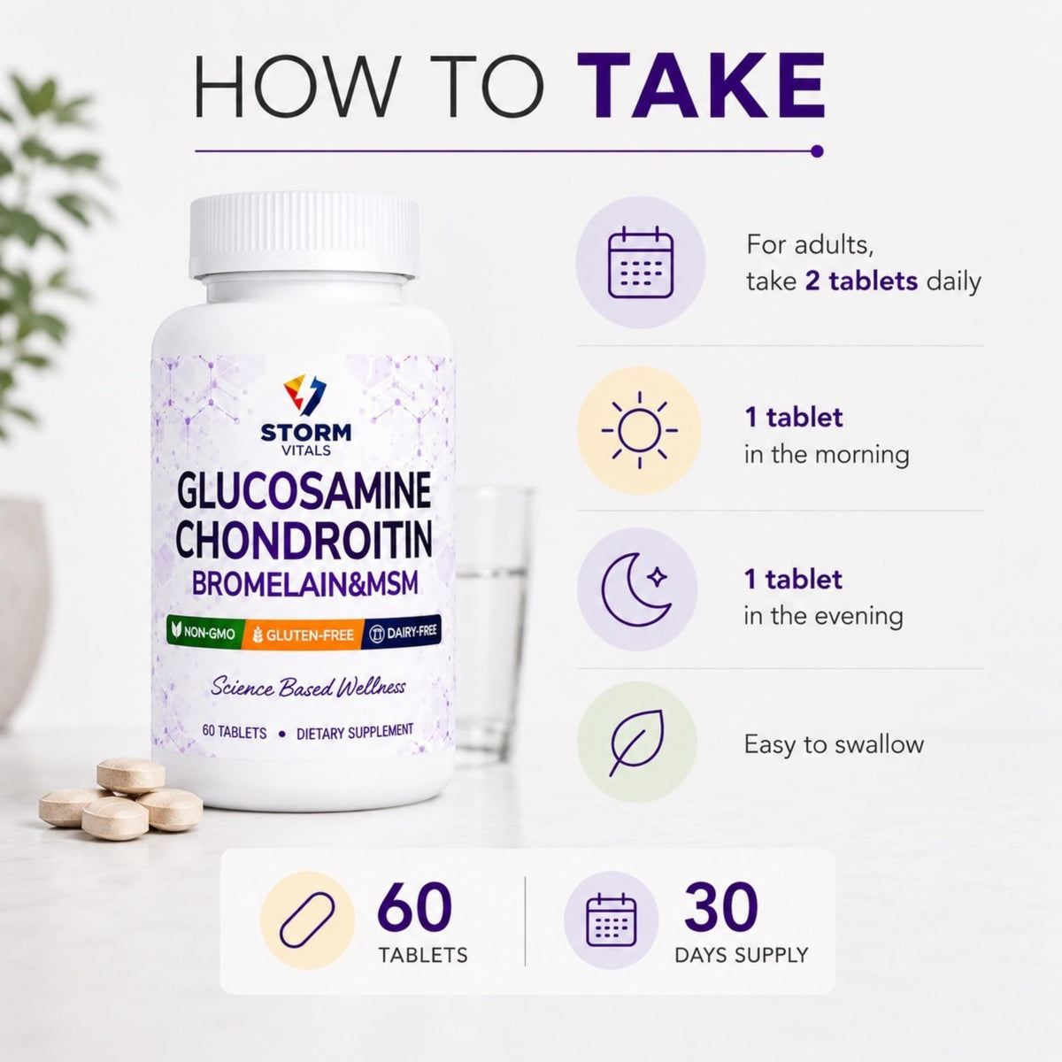 Glucosamine Chondroitin MSM Dietary Supplement 60 Tablets J5367