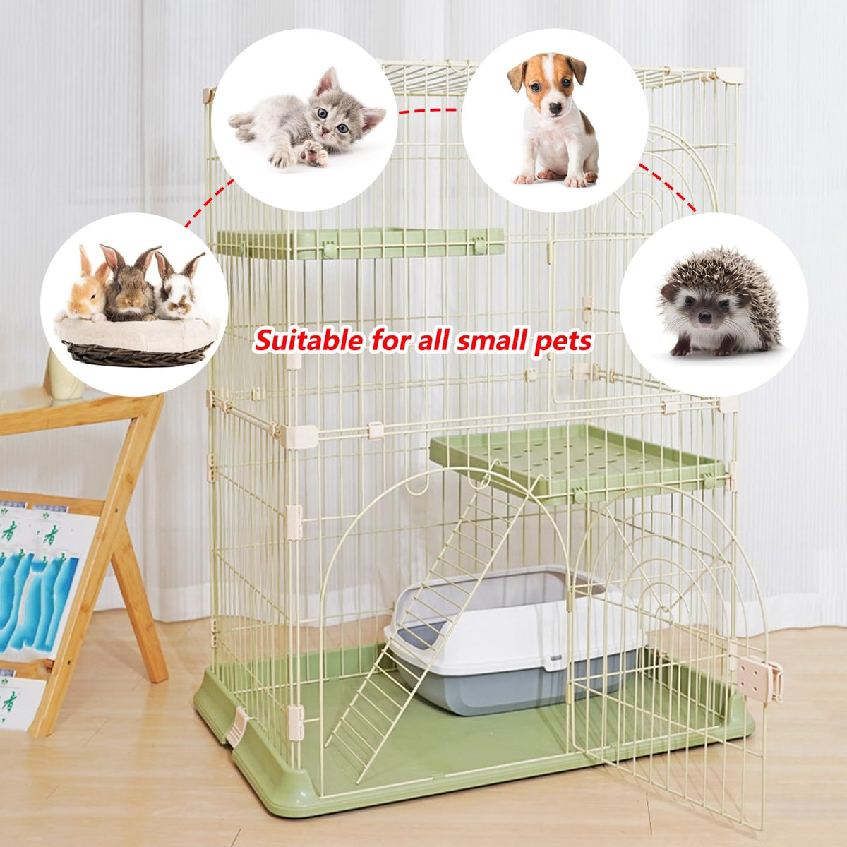 4-Tier Cat Cage Playpen with Hammock & Platforms D61430