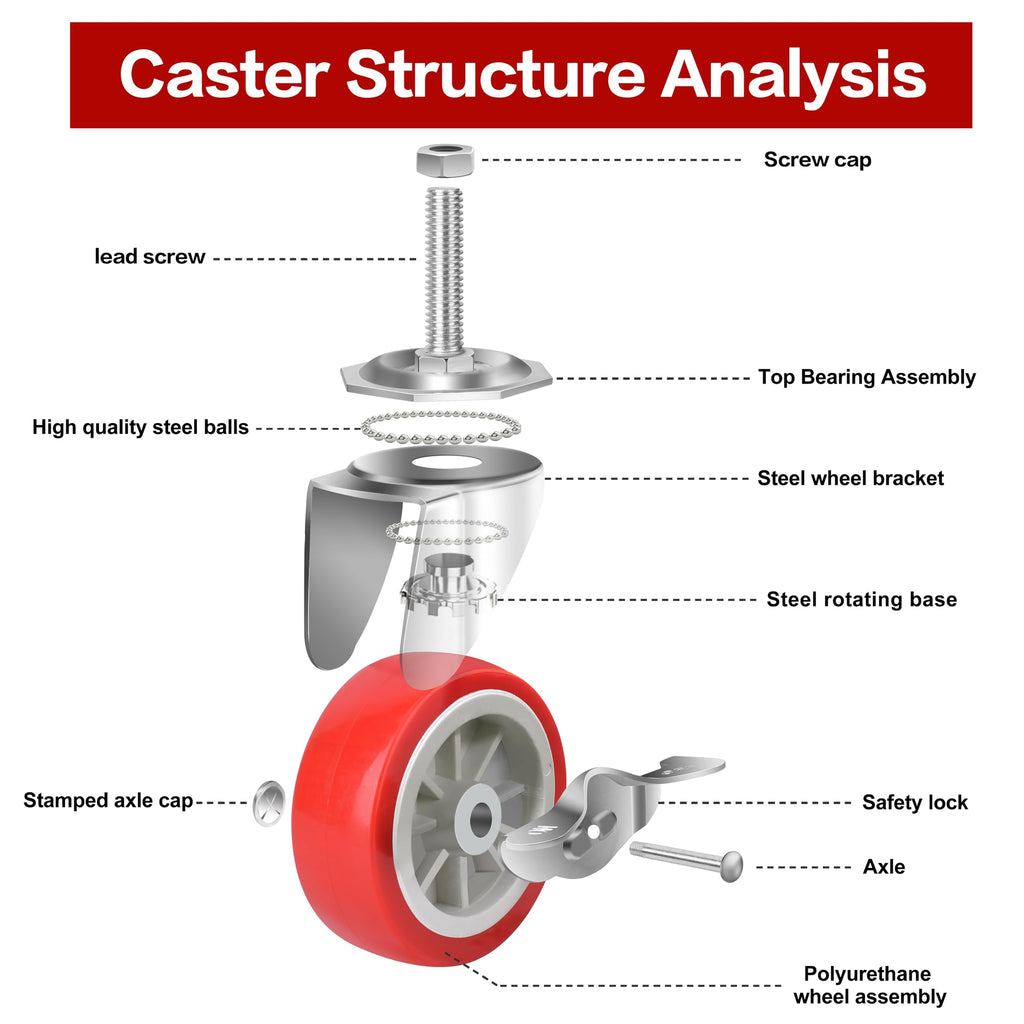 3 Inch Heavy Duty Stem Casters Swivel Wheels with Brake, Set of 4 V18288