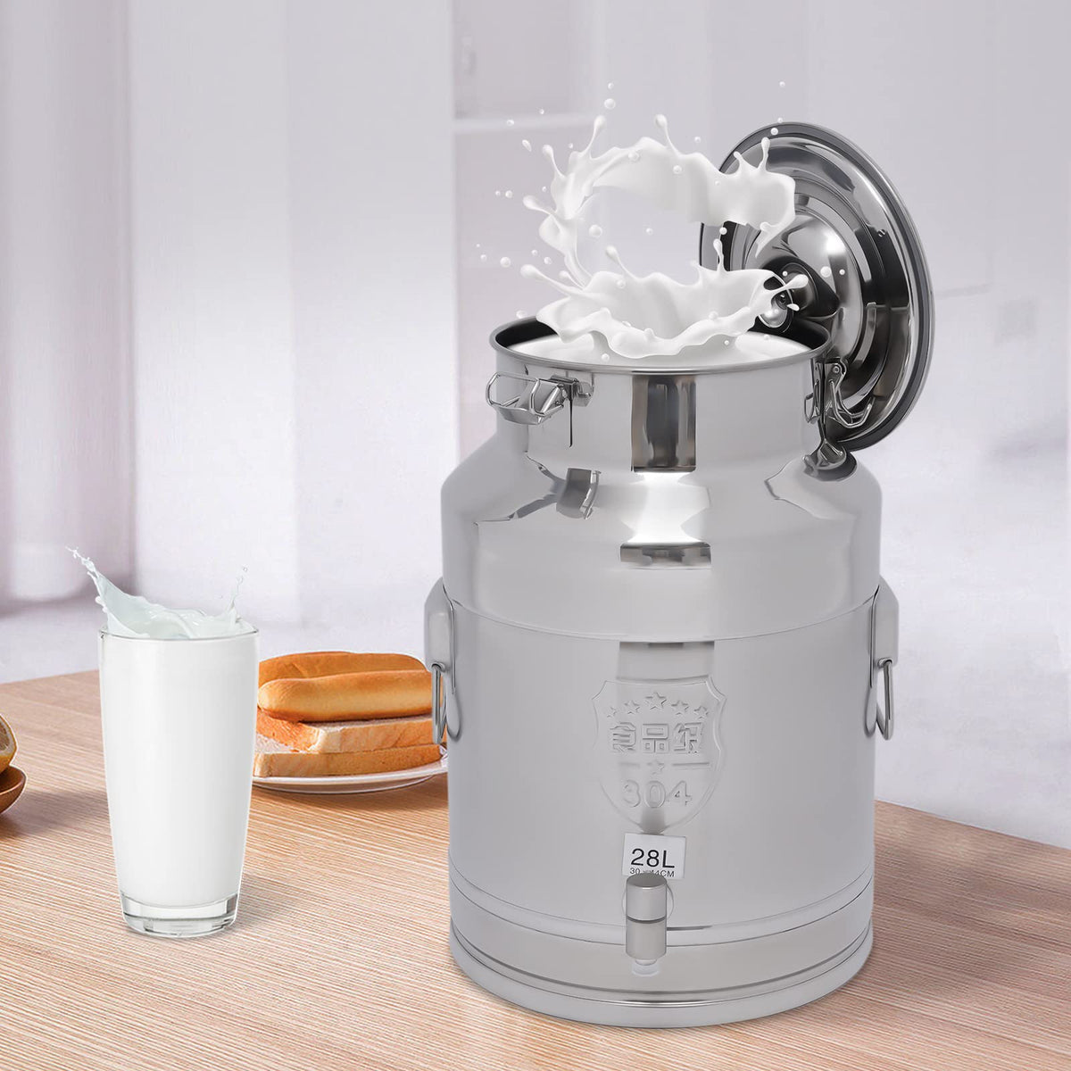 28L Stainless Steel Milk Can with Faucet & Lid W363122