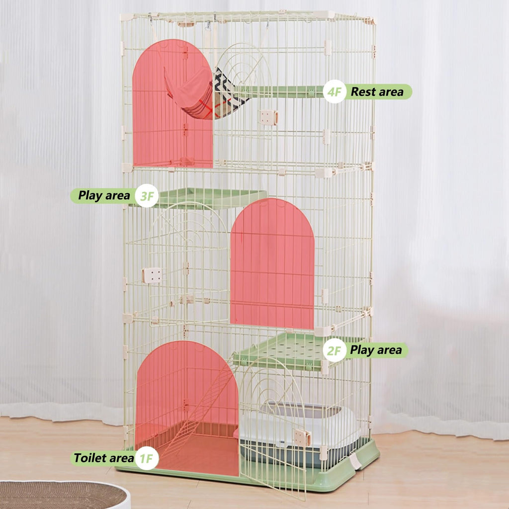 4-Tier Cat Cage Playpen with Hammock & Platforms D61430