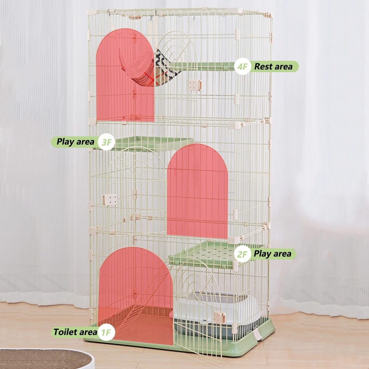 4-Tier Cat Cage Playpen with Hammock & Platforms D61430