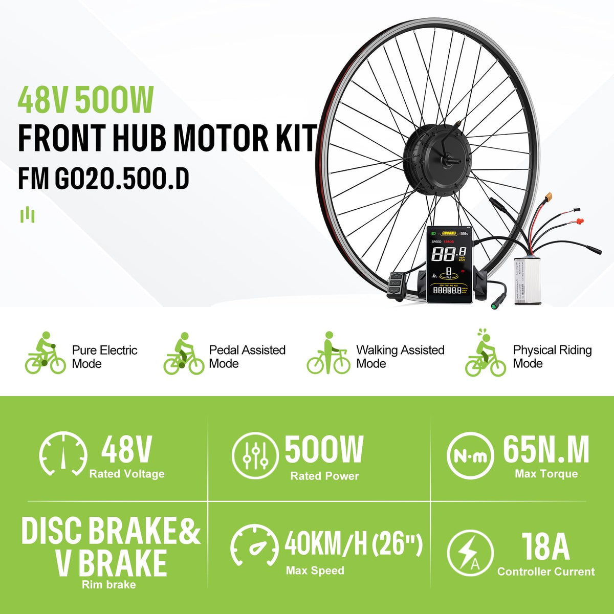 48V 500W Front Wheel Electric Bike Conversion Kit C91663
