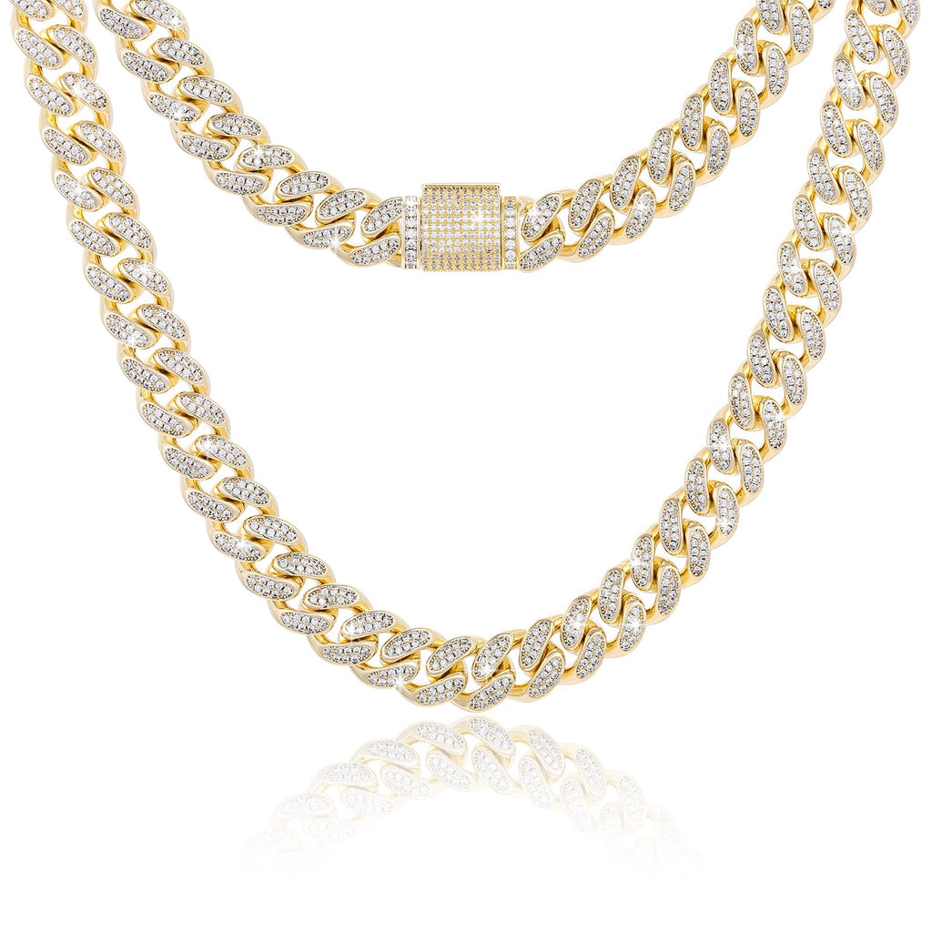 Moissanite Cuban Link Chain Necklace 18k Gold Plated 925 Sterling Silver S7346